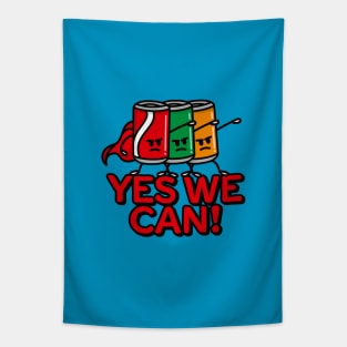 Yes we can, super hero funny Soda cans pun cartoon Tapestry