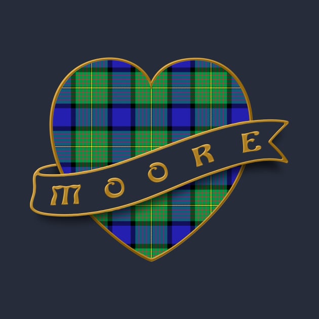 The MOORE Family Tartan - Retro Heart & Ribbon Family Insignia by Plaidify