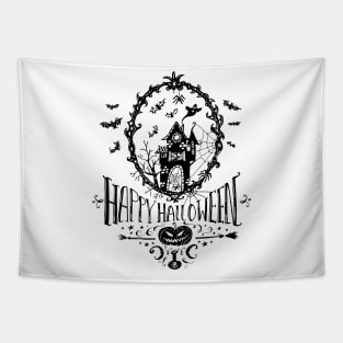 Happy Halloween Haunted House Tapestry