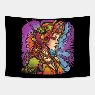 Steampunk Fairy Neon Profile Tapestry