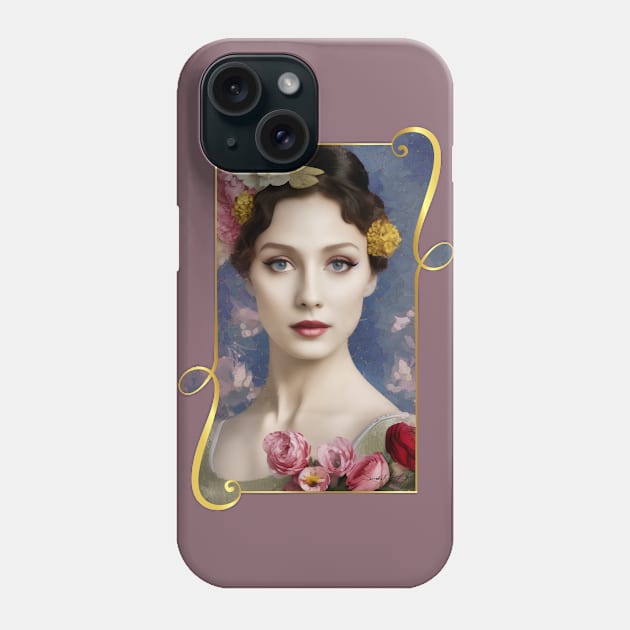 Elegant Vintage Style Woman with Flowers in Hair Art Phone Case by Sandy Richter Art & Designs