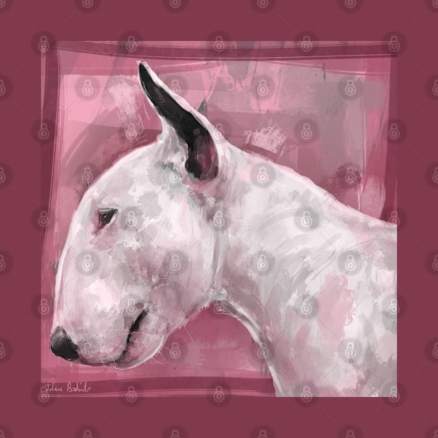 Artistic Painting of a Bull Terrier on Pink Background by ibadishi