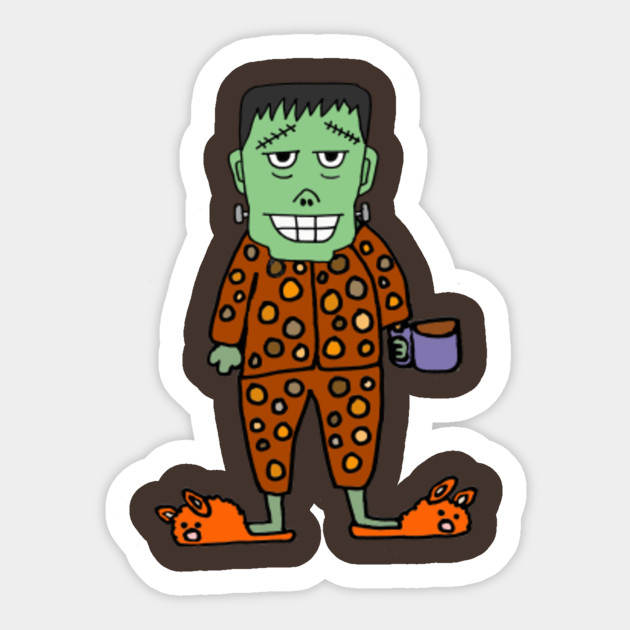 Cute Frankenstein Monster In Pajamas And Bunny Slippers Frankenstein Sticker Teepublic