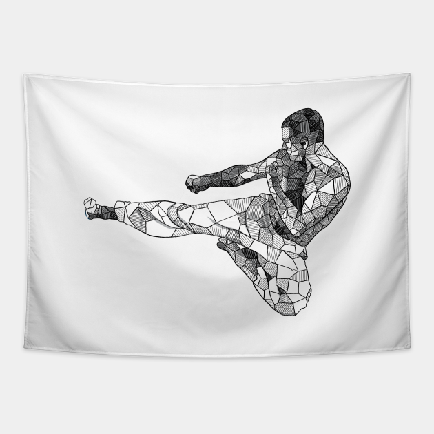 Side Kick Martial Arts Geometric Sketch Art Martial Arts Tapestry