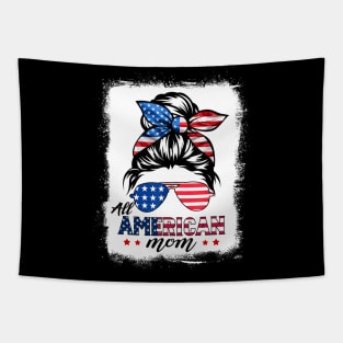 All American Mom Messy Bun Mom 4th of July Patriotic Women Tapestry