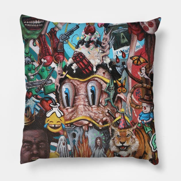 Your Memories Are Lies XXVII: Escalation | Apocalyptic Labyrinth | Fantasy VS Reality | Acid Bath | Original Oil Painting Tyler Tilley Pillow by Tiger Picasso