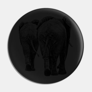 Elephant Pair Full Figure Rear View in Black and White Pin