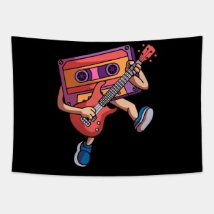 Funny Cassette Tape Playing Electric Guitar Tapestry