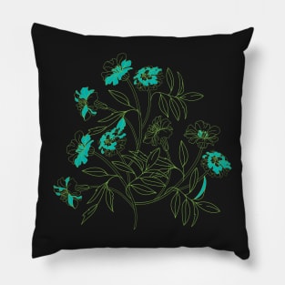 Meadow flowers field, line art work Pillow