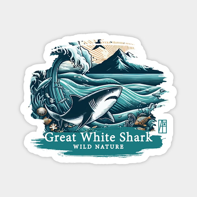 Great White Shark - WILD NATURE - GREAT WHITE SHARK -3 Magnet by ArtProjectShop