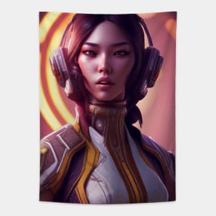 cyber girl with ear phone Tapestry