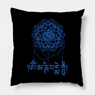 Om mani padme hum - blue Pillow