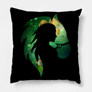 Irish Girl and Horse with Shamrock Pattern Vintage Distressed Design Pillow