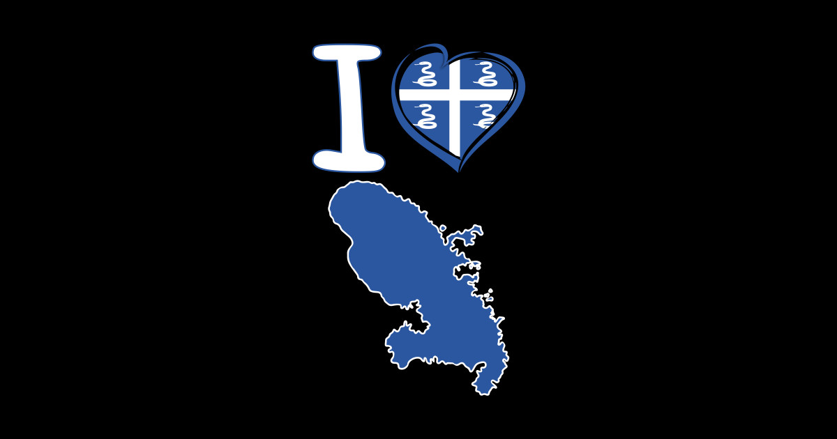 I love Martinique. Martinican flag in the shape of a heart. country map