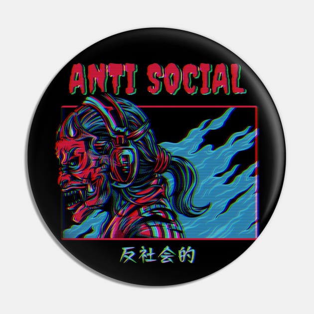 Vaporwave Antisocial Anime Oni Demon Pin by Sugoi Otaku Gifts