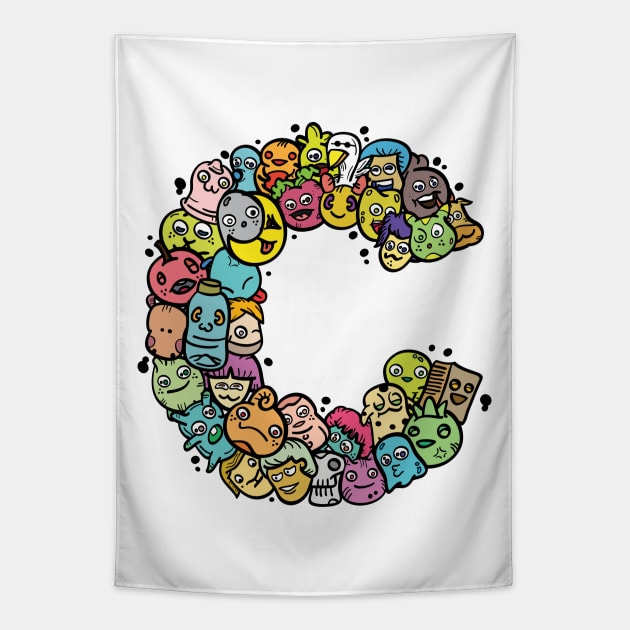 Alphabet Monster Doodle Letter C Monogram Tapestry by Irene Koh Studio