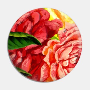 Red and Yellow Roses with Green Leaves Pin