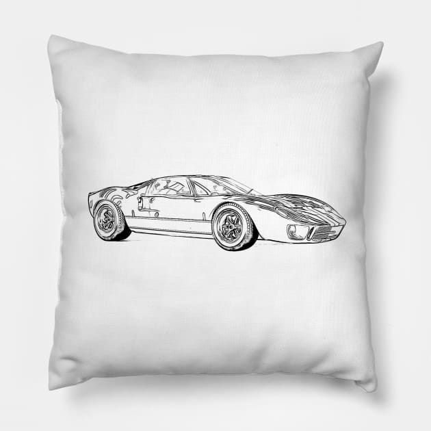 GT40 MK1 Wireframe Pillow by Auto-Prints