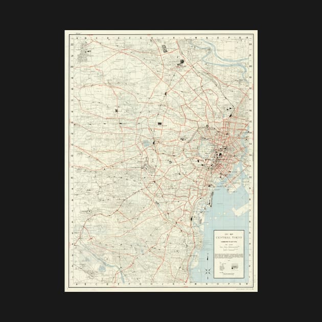 Vintage Map of Tokyo Japan (1954) by Bravuramedia