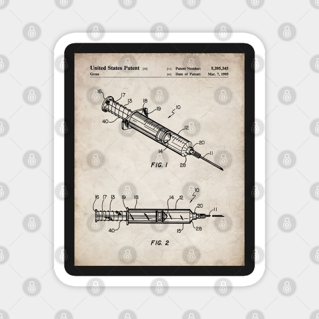 Medical Syringe Patent - Doctor Nurse Doctors Office Art - Antique Magnet by patentpress