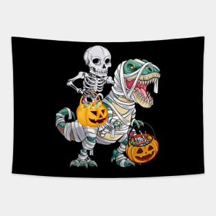 Skeleton Riding Mummy Dinosaur T rex Halloween Kids Boys Men Tapestry