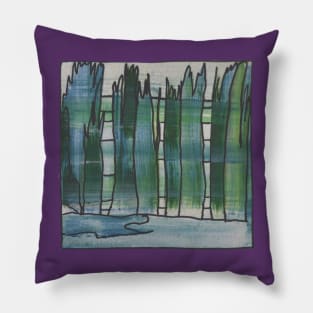 Liminal Space II in Yale Blue and Dark Green Abstraction Pillow