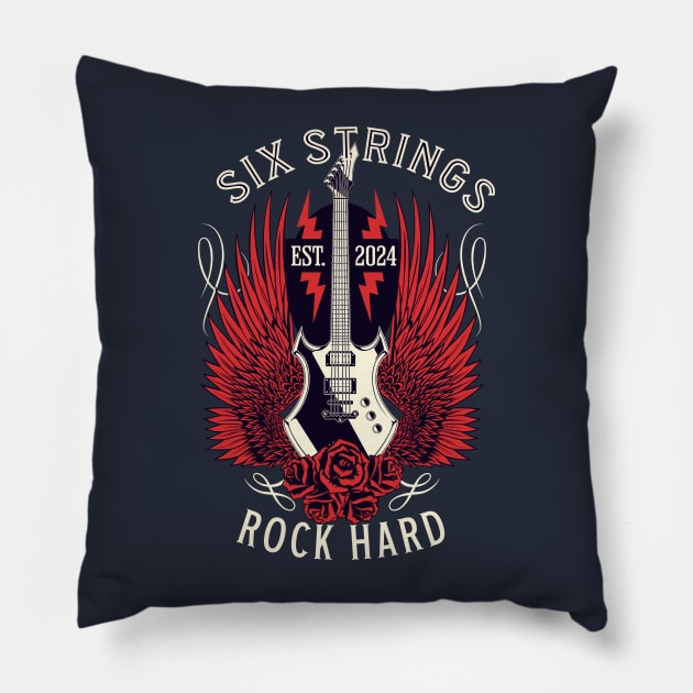 SIX STRINGS ROCK HARD Pillow by Imaginate