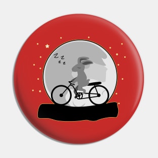 Cute Rabbit Sleeping and Cycling at Night With Moon Pin