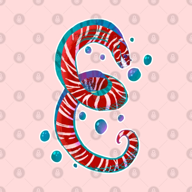 Red Zebra Moray Eel Fish as Letter E by narwhalwall