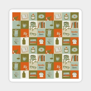 Abstract geometric pattern with books and cozy home elements Magnet