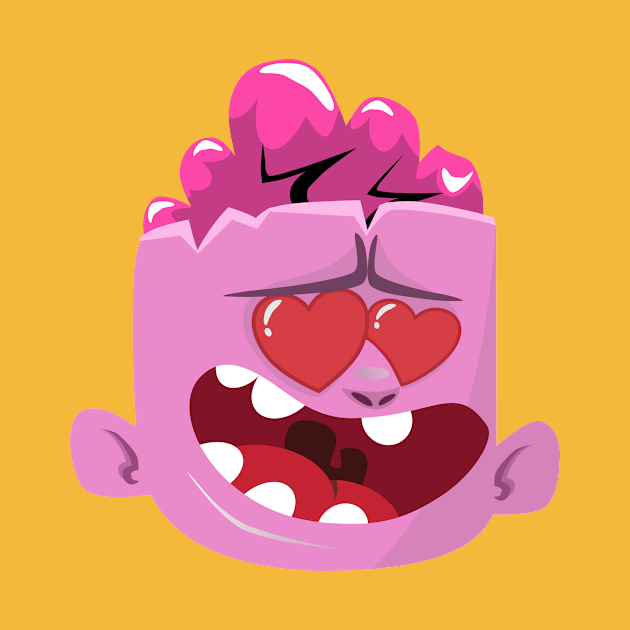 Cute pink brain monster with heart eye by chrstdnl