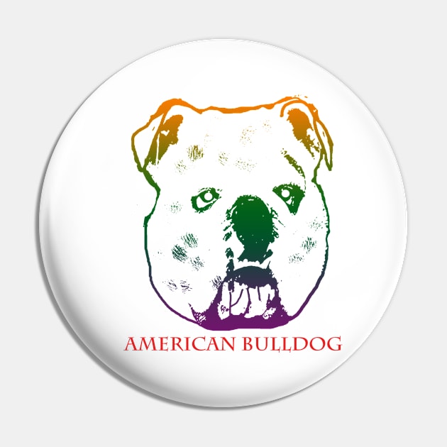 The american bulldog head is Violet, Green, Orange Pin by best seller shop