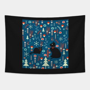 Black kitties in winter Tapestry