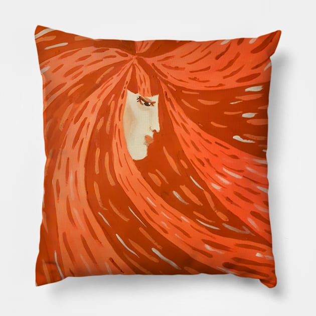 Beautiful Woman with Red Hair Pillow by Maltez