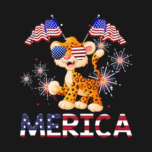 Merica Leopard Usa American Flag Independence T-Shirt