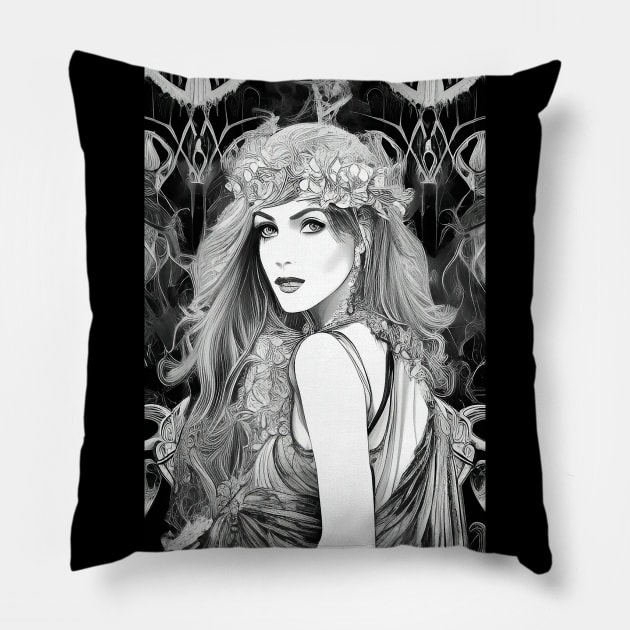 Super cool drawing of a cute girl - boho - nature - flower child - trippy Hippie Pillow by ZiolaRosa