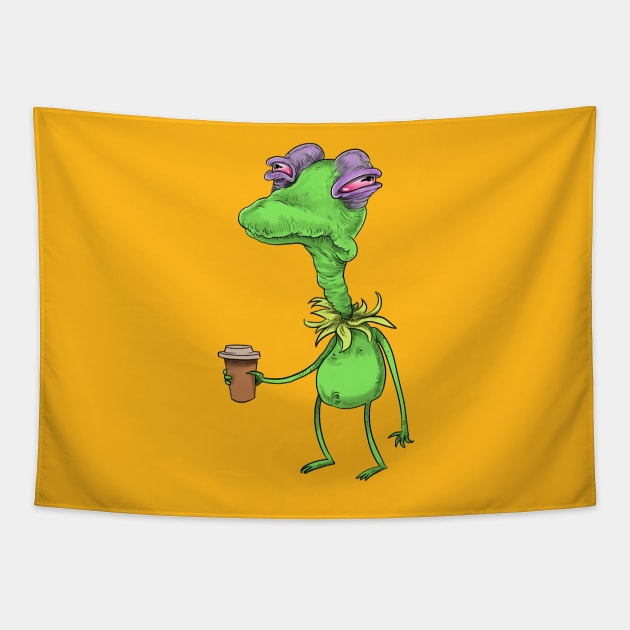 Kermit before coffee Tapestry by idrawcartoons