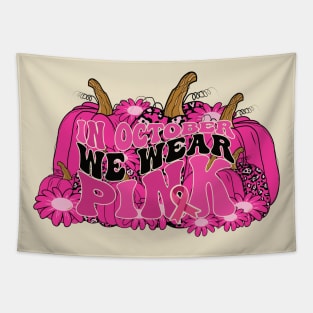 In October We Wear Pink flower groovy Breast Cancer Awareness Ribbon Cancer Ribbon Cut Tapestry