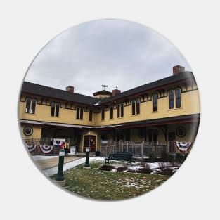 Old Railroad Station in Wintry New England Pin