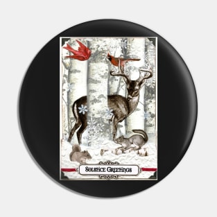 Cardinal Forest Solstice Holiday Greeting Pin