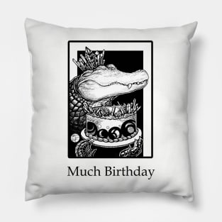 Alligator & Crystal Cake - Much Birthday - Black Outlined Version Pillow