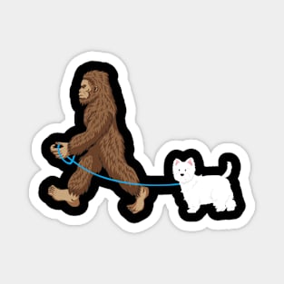 Bigfoot Dog Walk Westie - Sasquatch Dog Lovers Magnet