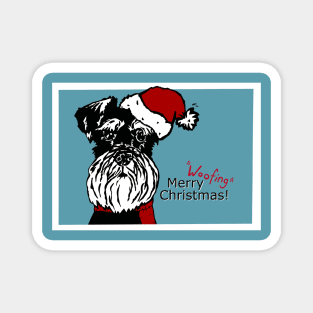 Merry Woofing Christmas Miniature Schnauzer Dog in Santa Hat Magnet