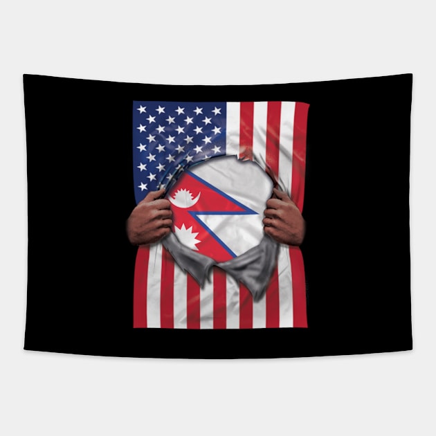 Nepal Flag American Flag Ripped - Gift for Nepalese From Nepal Tapestry by Country Flags
