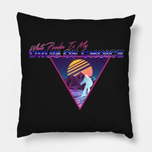 Retro Vaporwave Ski Mountain | White Powder is my drug of choice | Shirts, Stickers, and More! Pillow