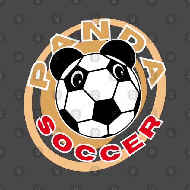 Panda soccer head of a cute panda in the shape of a soccer ball on the background of an orange circle for sports lovers orange and red letters with white borders by PopArtyParty