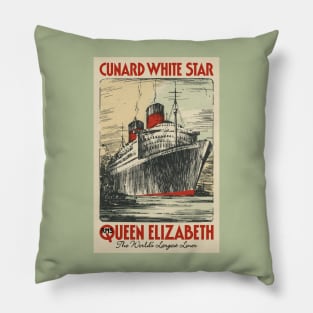 Cunard Line Ocean Liner RMS QUEEN ELIZABETH 1930s Fantasy Poster Pillow