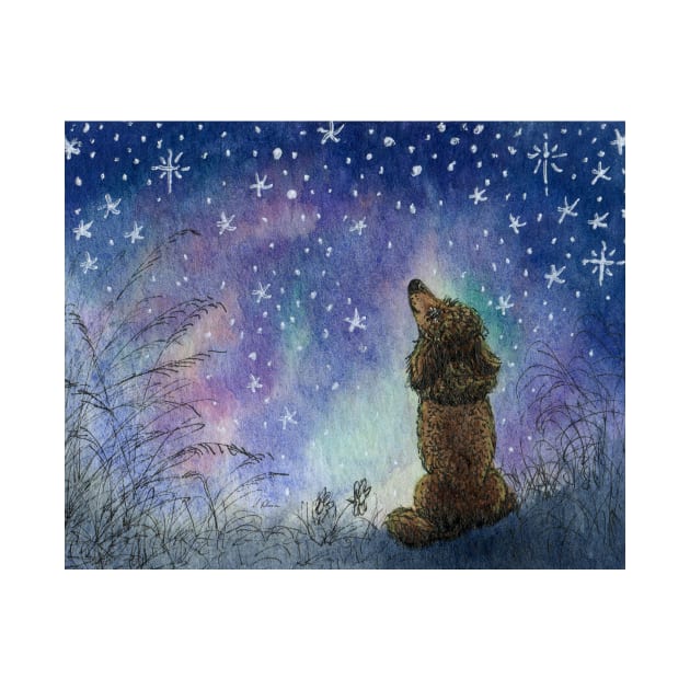 Poodle dog gazing at starry night sky, looking for inspiration by SusanAlisonArt