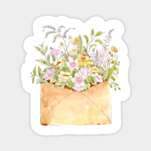 flowers in brown envelop watercolour Magnet