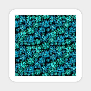 Turquoise Watercolor Roses Pattern Magnet